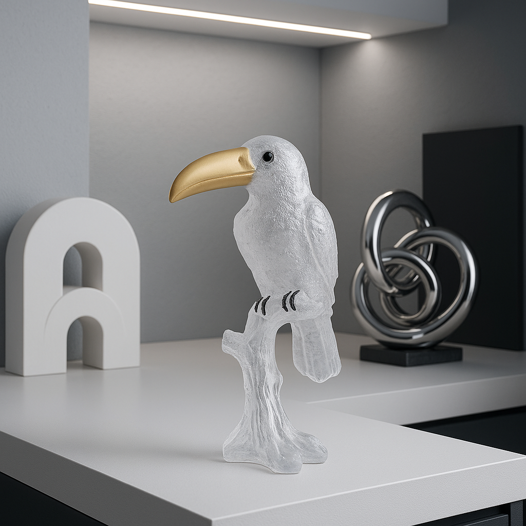 Decorative Silver Resin Parrot Showpiece for Home Decor