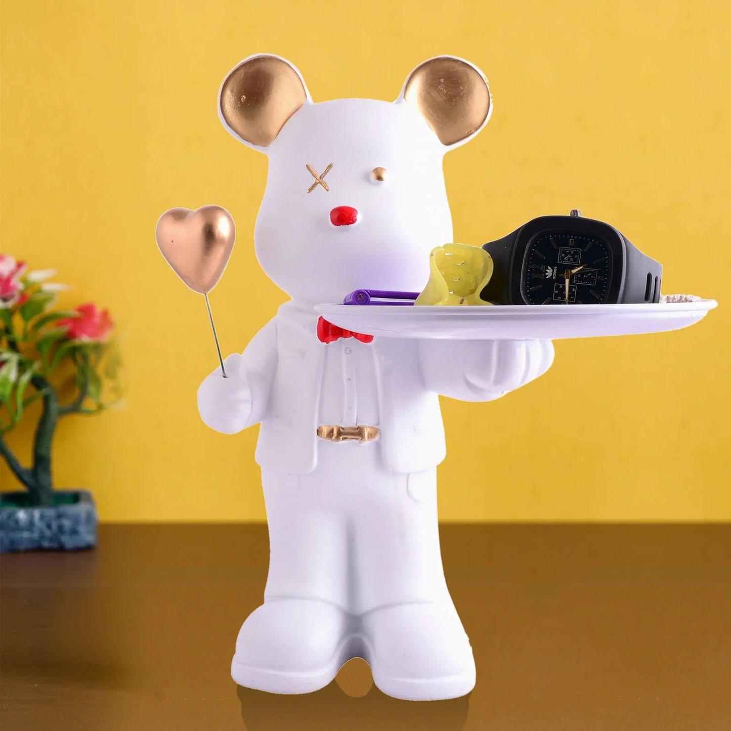 Cute Teddy Bear Showpiece with Platter – Home & Office Décor