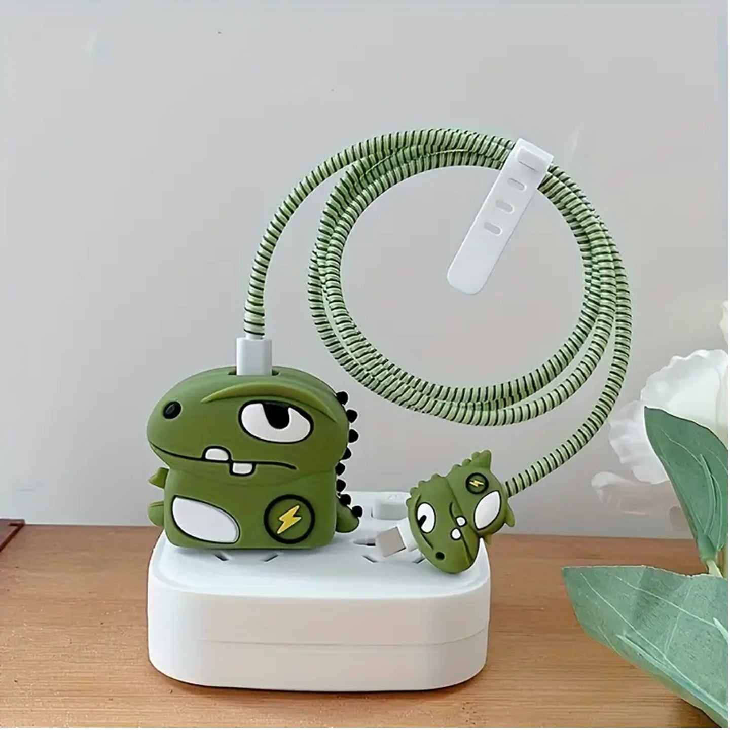 Green Saurus 18W/20W iPhone Charger Cover – Playful Protection with Cute Design