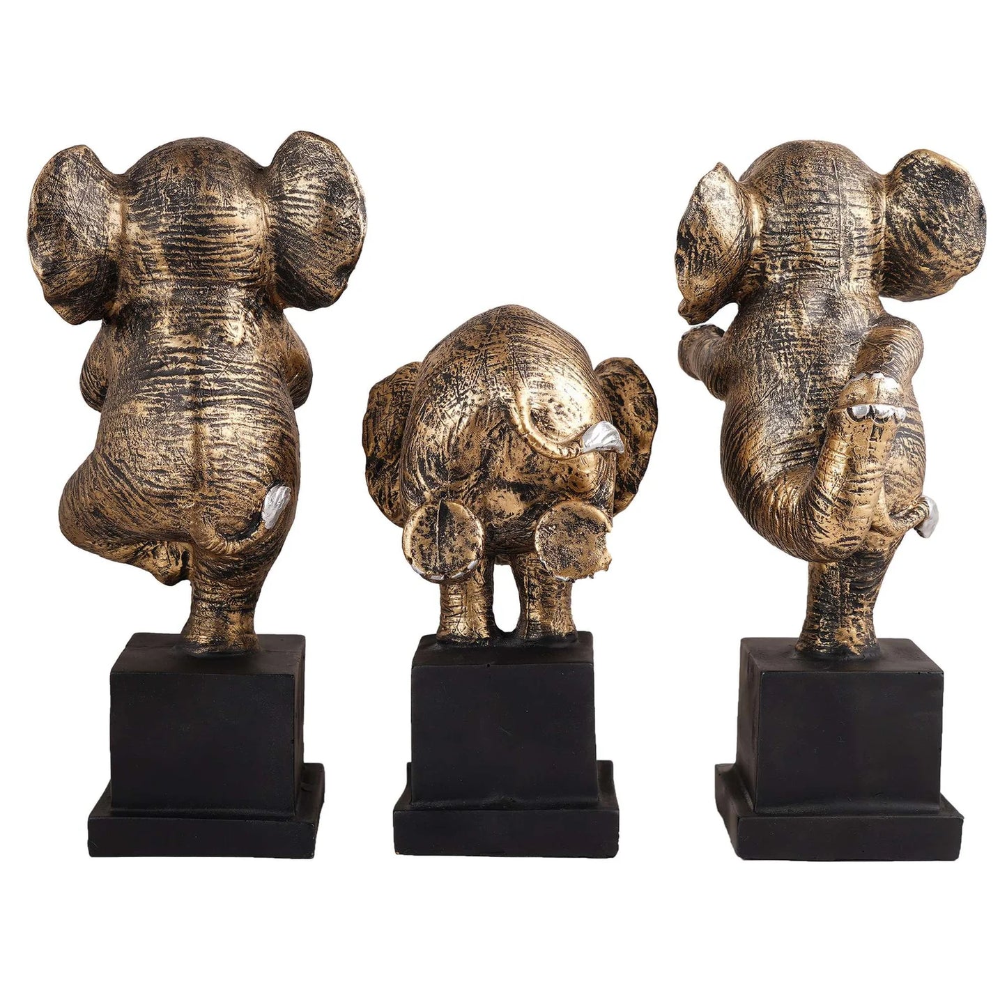 Golden Polyresin Elephant Showpiece Set of 3 – Home & Table Decor