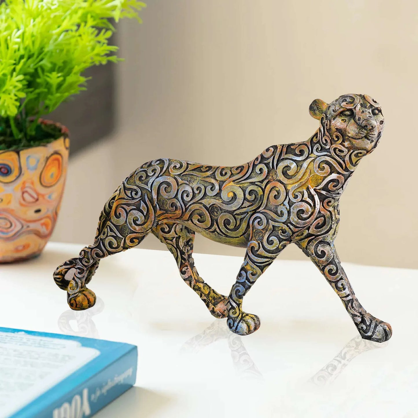 Panther Standing Position Animal Showpiece Antique Sculpture for Home Decor Showpiece Figurine