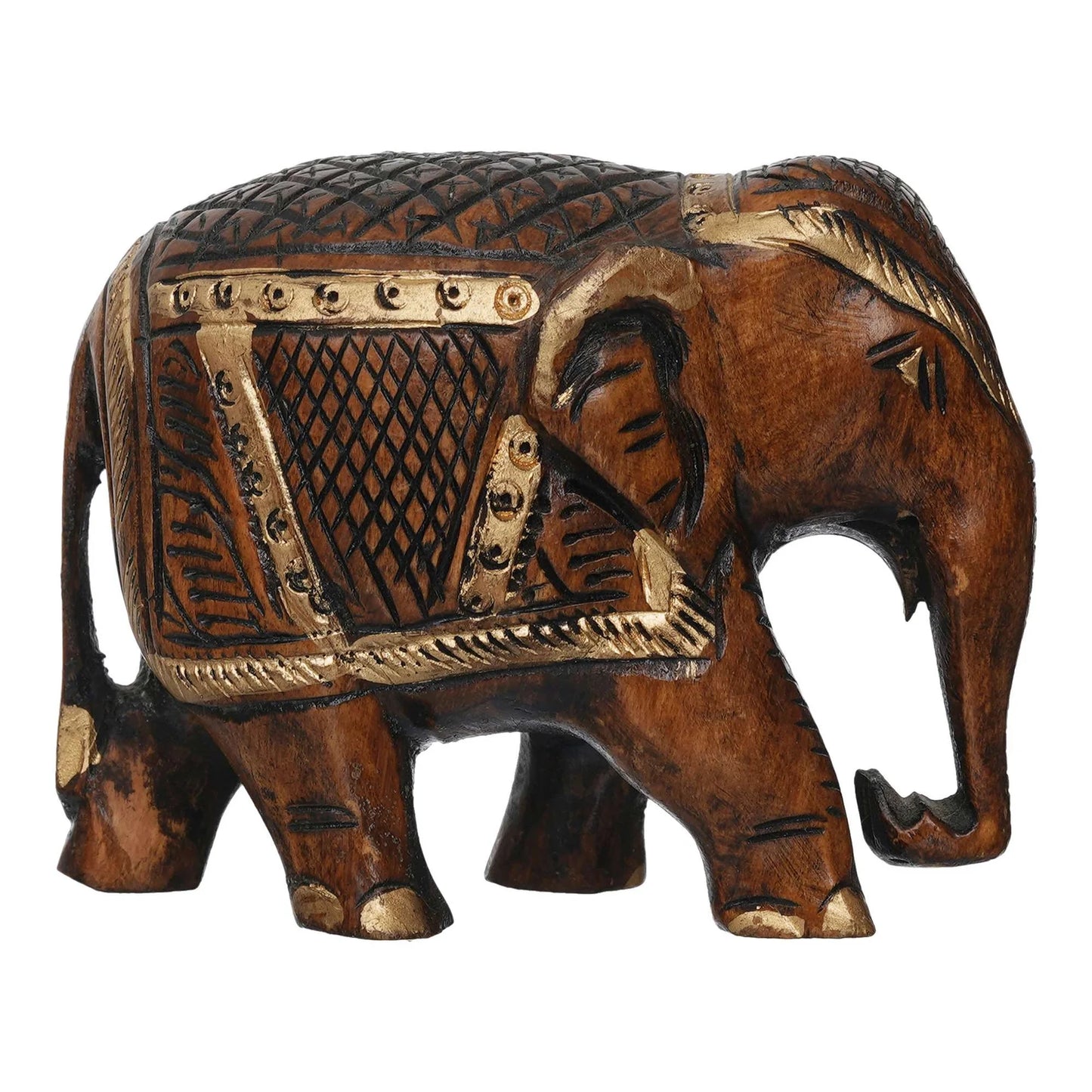 Handmade Rajasthani Tribal Wooden Elephant Showpiece – Brown Antique Finish