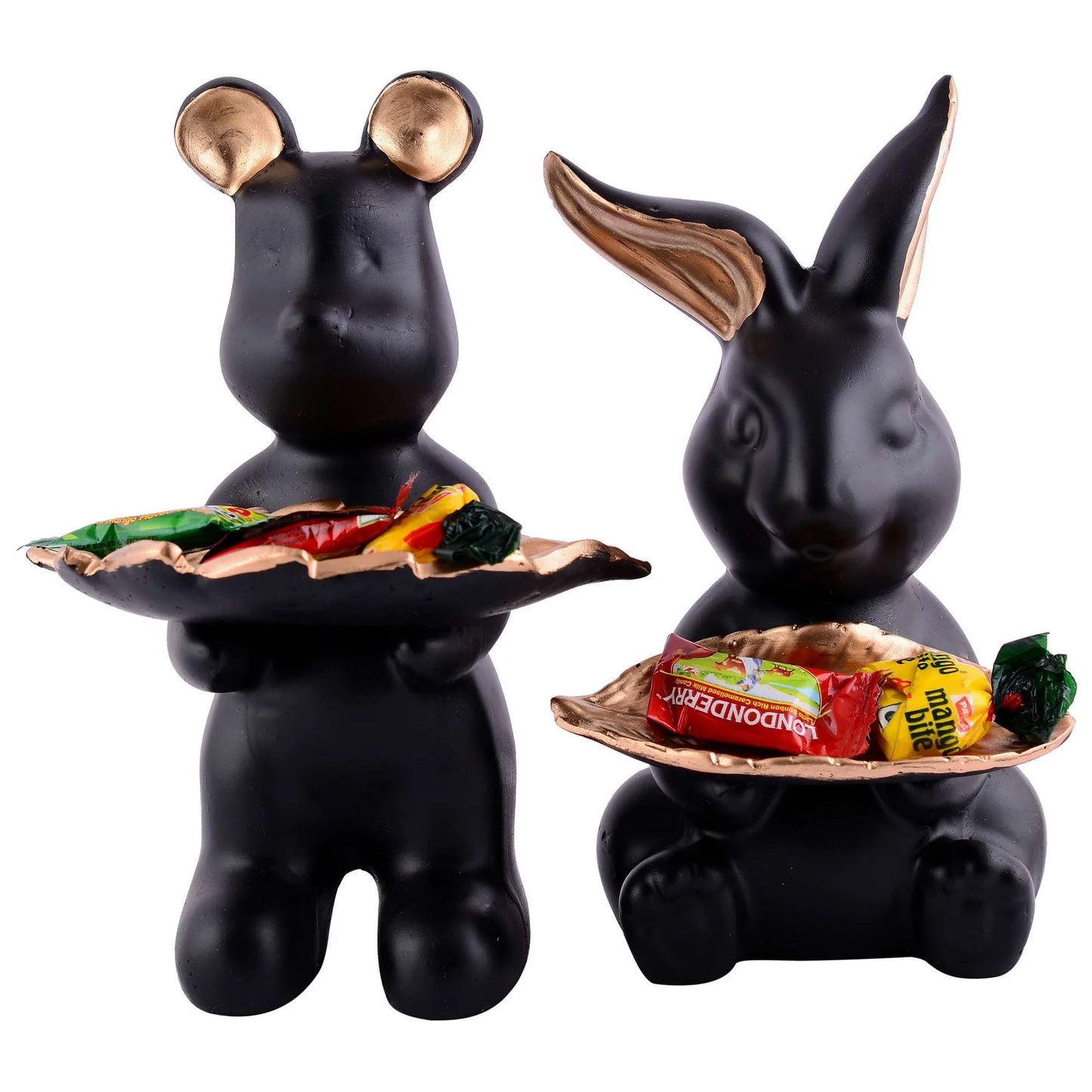 Set of 2 Rabbits in Black Decorative Showpiece for Home Decor Showpiece | Office Decorative Item – 13 cm