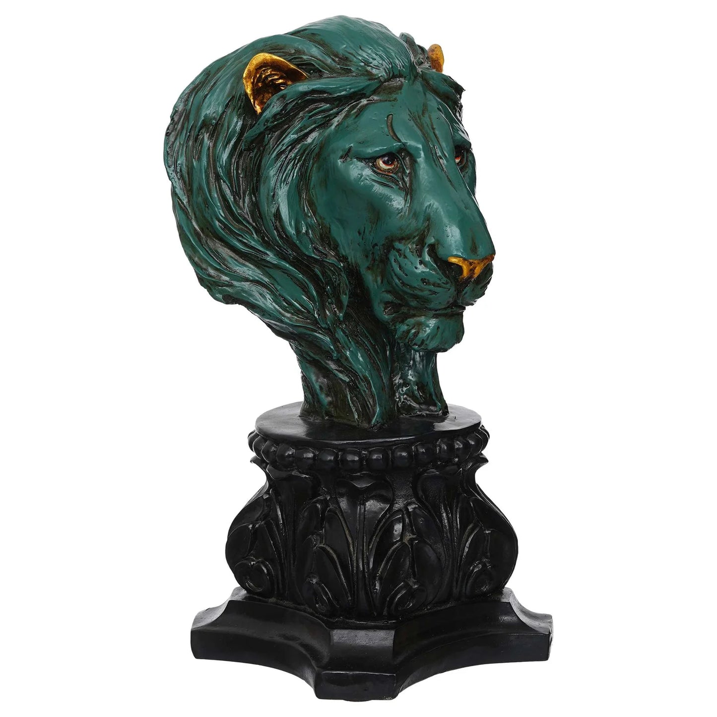 Handmade Green Lion Head Statue – Antique Stone Finish Decor by FunkiIndia