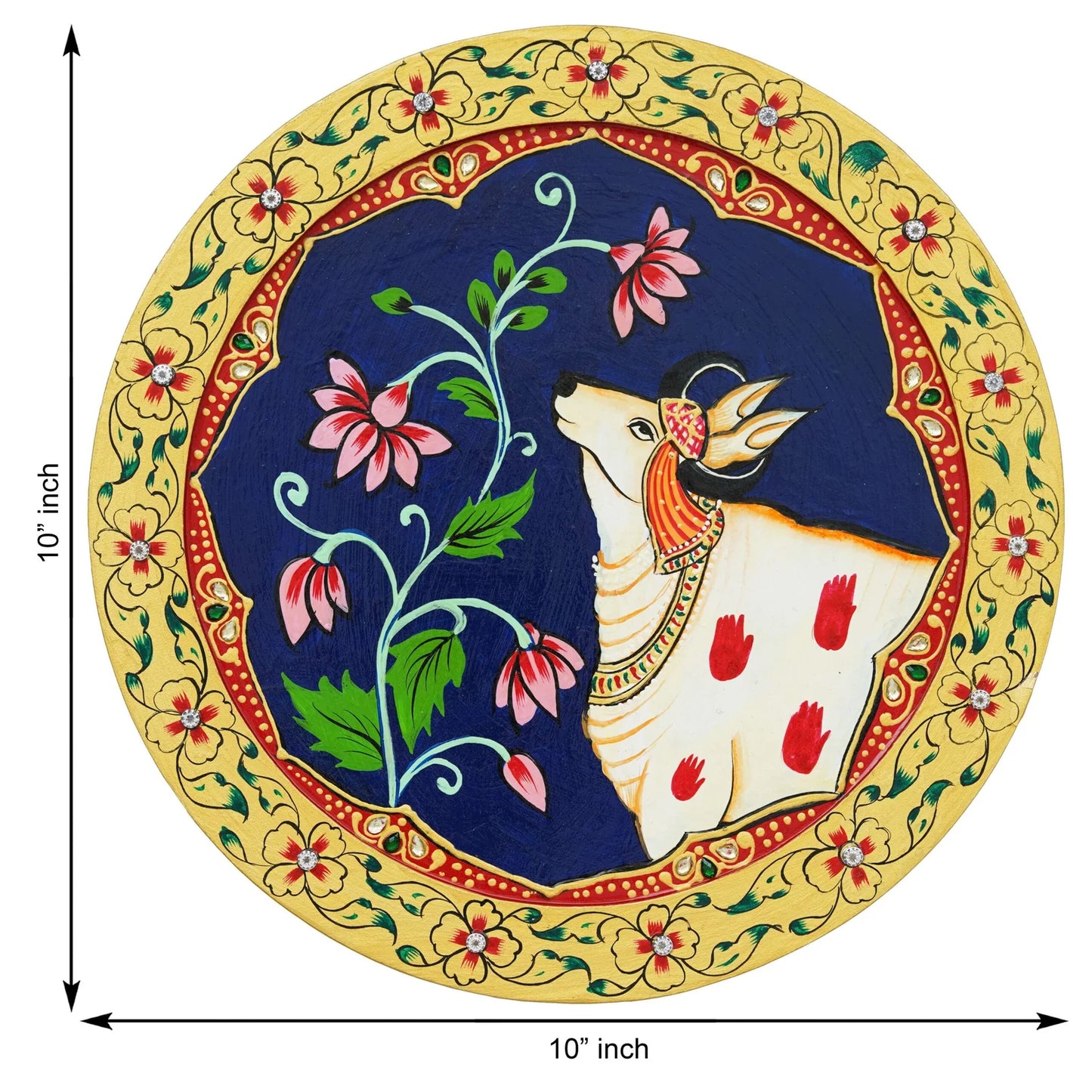 Hand-Painted Pichwai with Cow and Floral Design