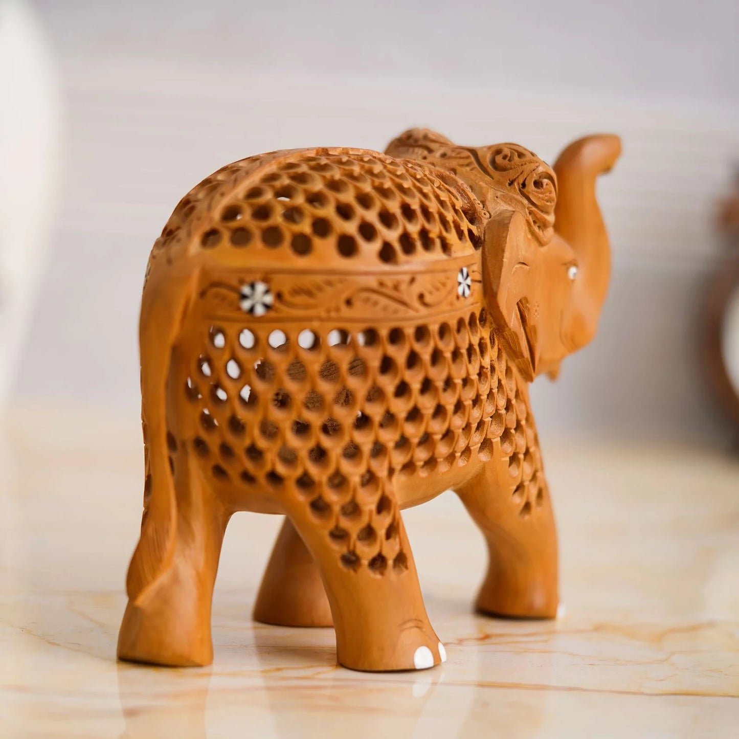 Handcrafted Rajasthani Wooden Elephant Showpiece – Brown Antique Finish