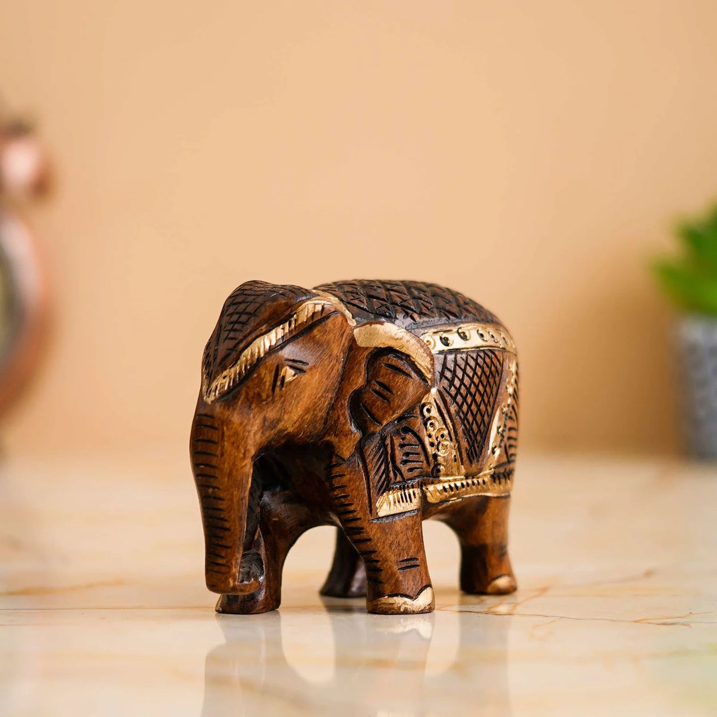 Handmade Rajasthani Tribal Wooden Elephant Showpiece – Brown Antique Finish
