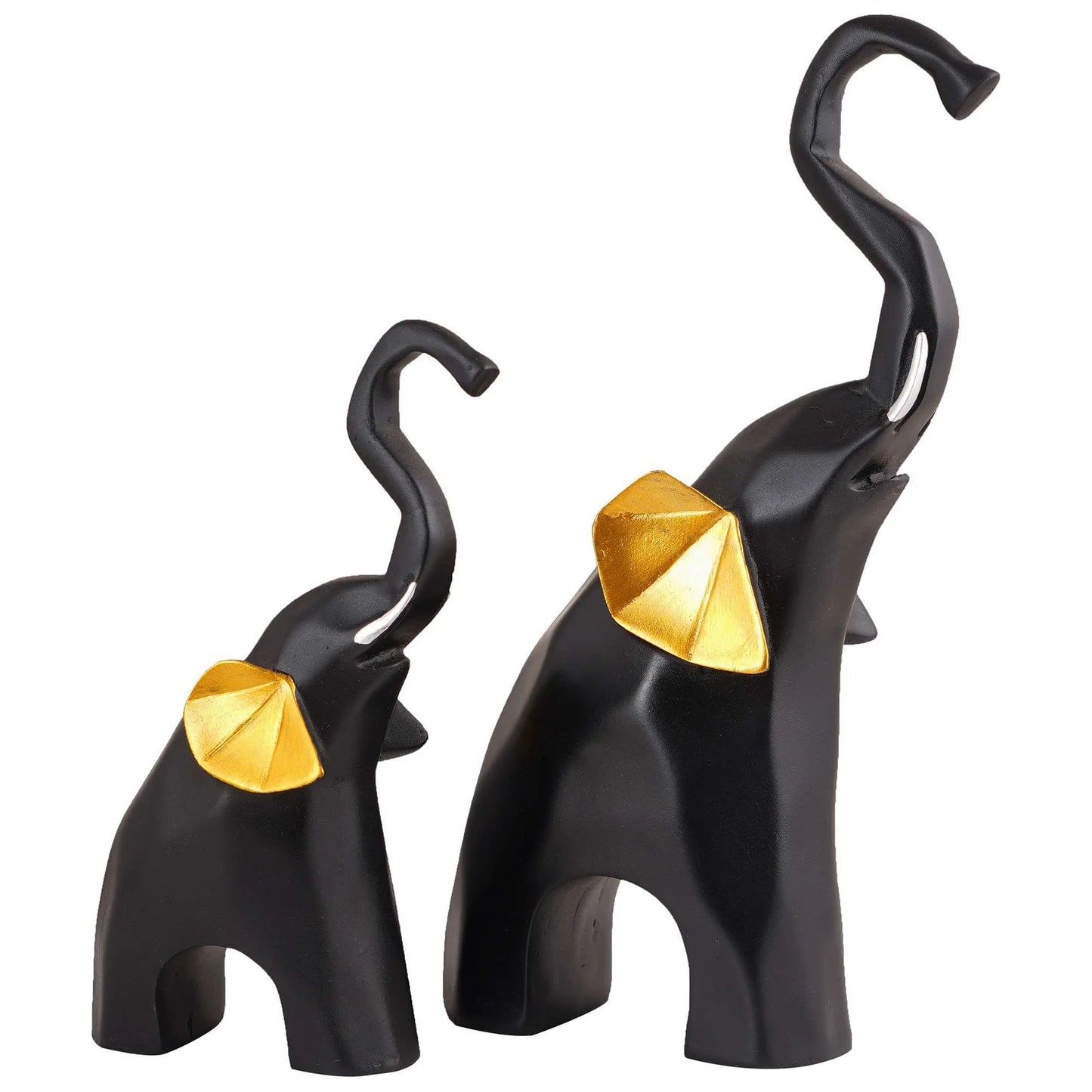 Funkiindia Black Polyresin Elephant Showpiece Set – Elegant Decor for Home & Gifting (Set of 2)