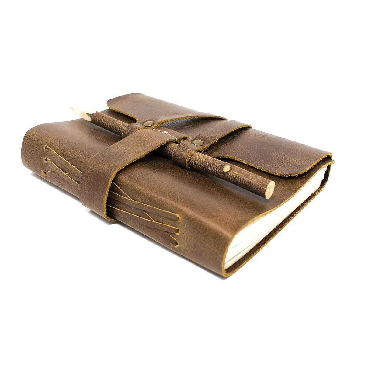 Rustic Wrap-Around Leather Journal with Wooden Pencil
