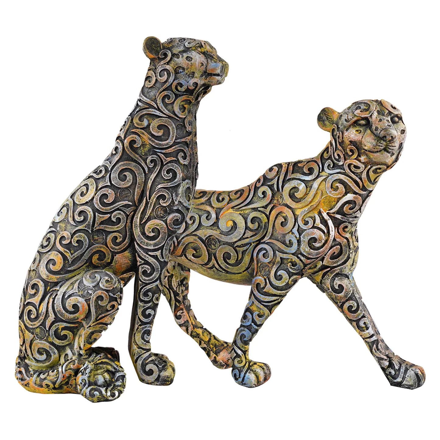 Panther Animal Showpiece Antique Sculpture for Home Decor Showpiece Figurine (Set Of 2)