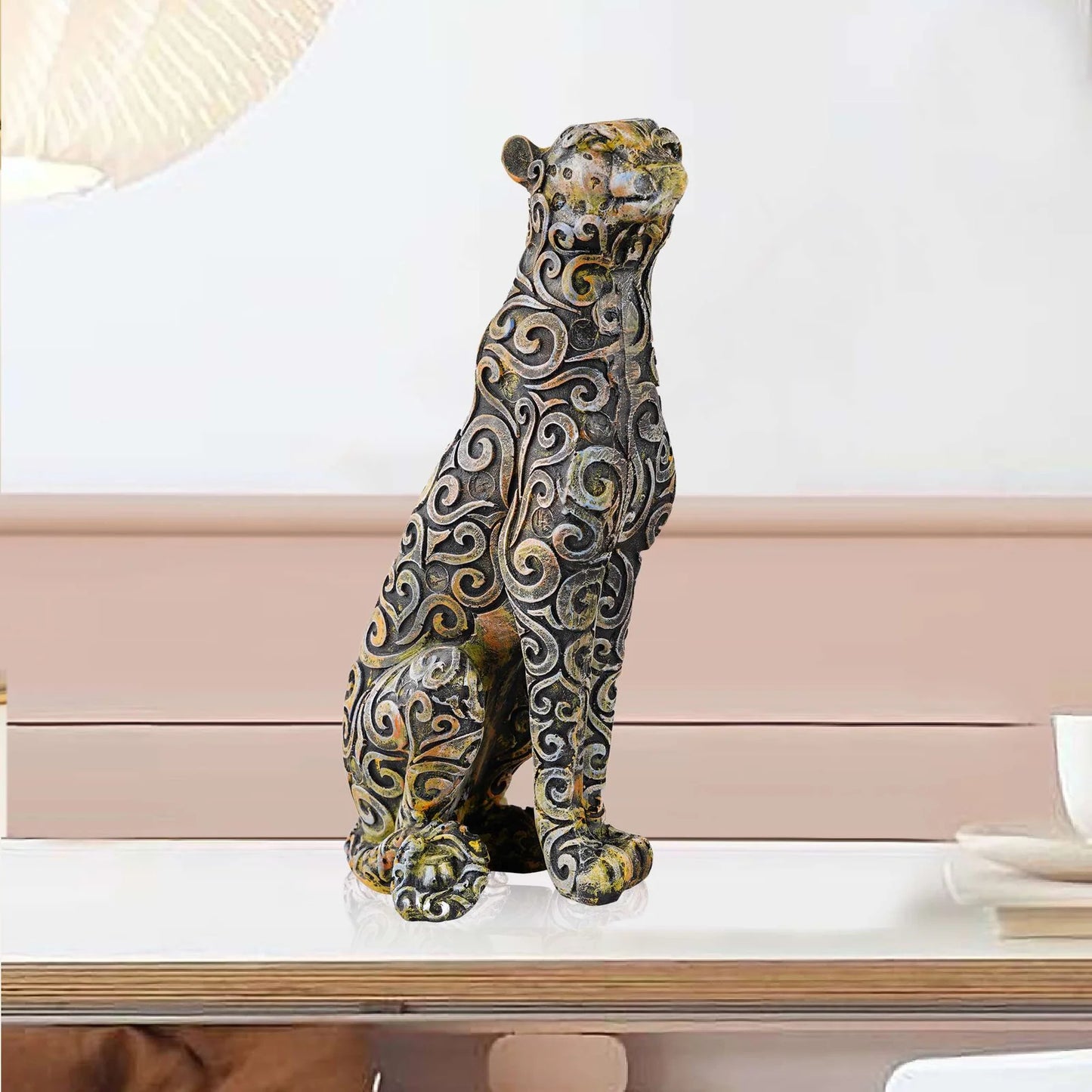 Panther Sitting Position Animal Showpiece Antique Sculpture for Home Decor Showpiece Figurine