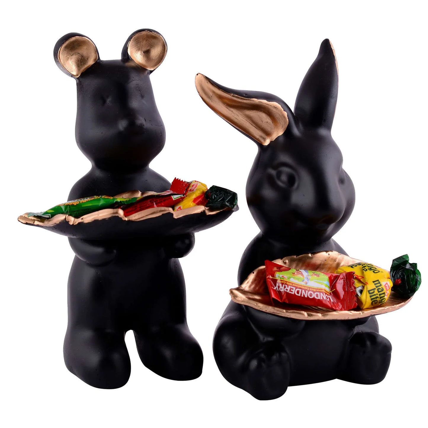 Set of 2 Rabbits in Black Decorative Showpiece for Home Decor Showpiece | Office Decorative Item – 13 cm