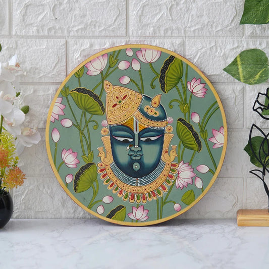Shrinathji Pichwai Painting Adorned with Floral & Jewel Motifs
