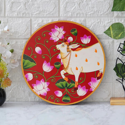 Serene White Cow Pichwai with Floral Headdress – FunkiIndia