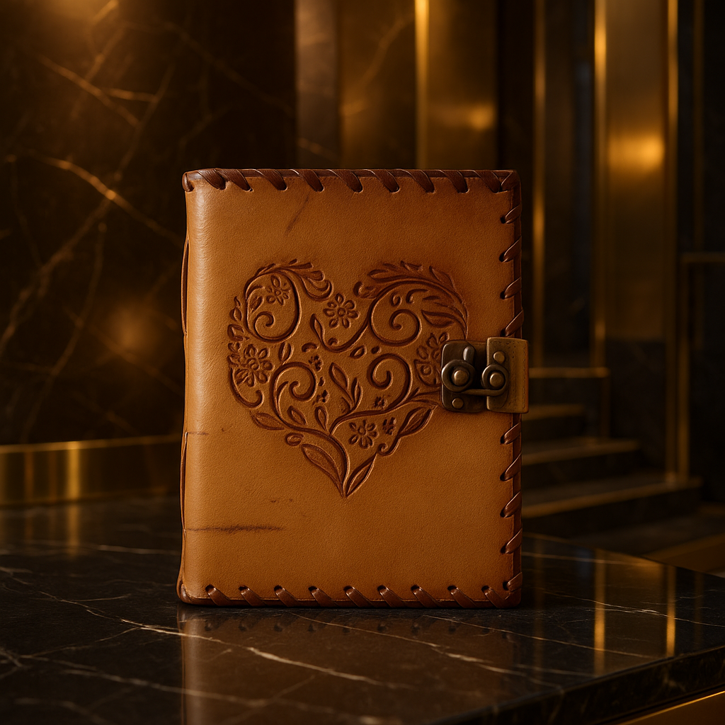 Heart Design Vintage Leather Journal