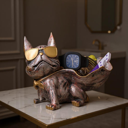 Cool Dog Showpiece with Plate – Decorative Tabletop Accent for Home & Office