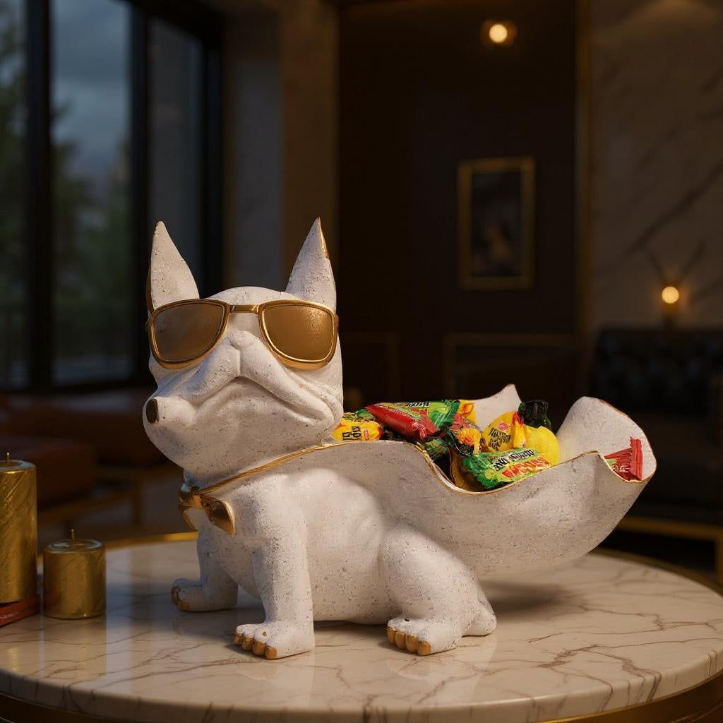 Cool Dog Showpiece with Plate – Decorative Tabletop Accent for Home & Office