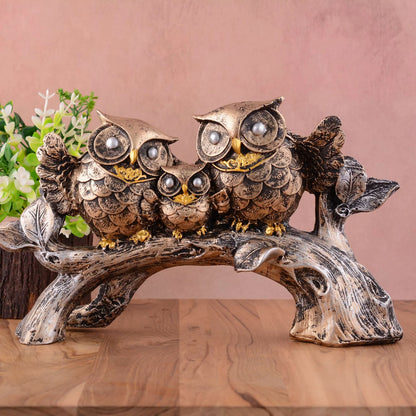 Owl Family Sitting on Tree Decorative Bird Showpieces Statue for Home Decor Living Room Bedroom Wall Shelf Table Top Garden Decoration Items -3