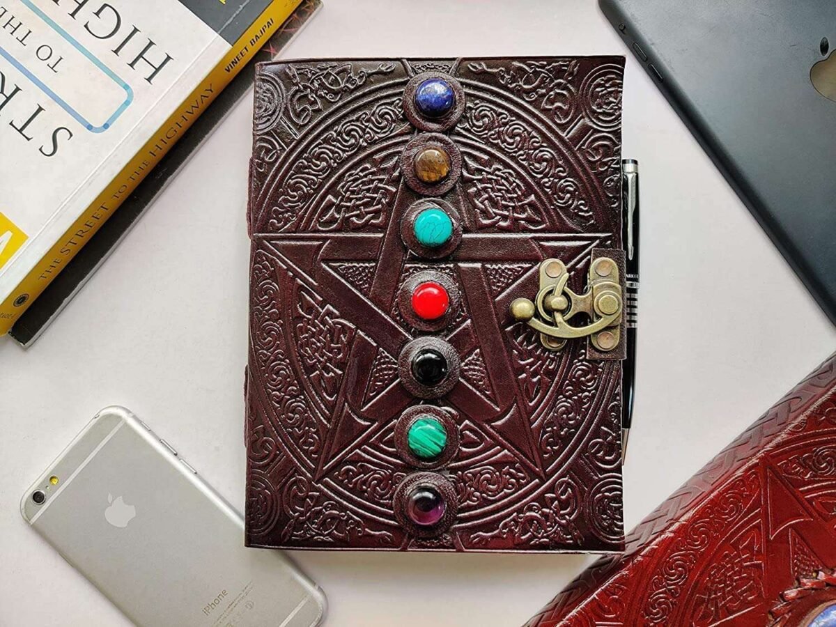 Chakra Stone Pentagram Leather Journal