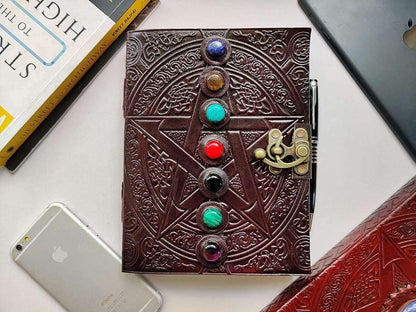 Chakra Stone Pentagram Leather Journal