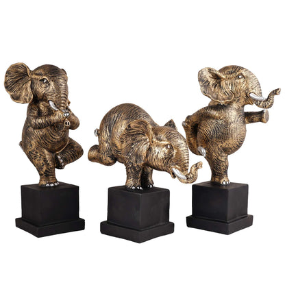 Golden Polyresin Elephant Showpiece Set of 3 – Home & Table Decor