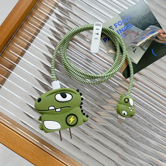 Green Saurus 18W/20W iPhone Charger Cover – Playful Protection with Cute Design