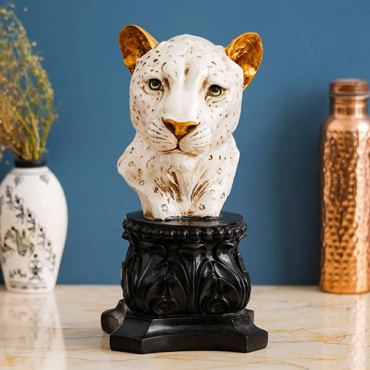 Handmade White Lioness Head Statue – Stone Finish Home Decor Figurine