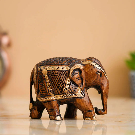 Handmade Rajasthani Tribal Wooden Elephant Showpiece – Brown Antique Finish