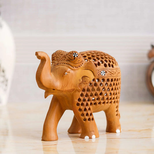 Handcrafted Rajasthani Wooden Elephant Showpiece – Brown Antique Finish