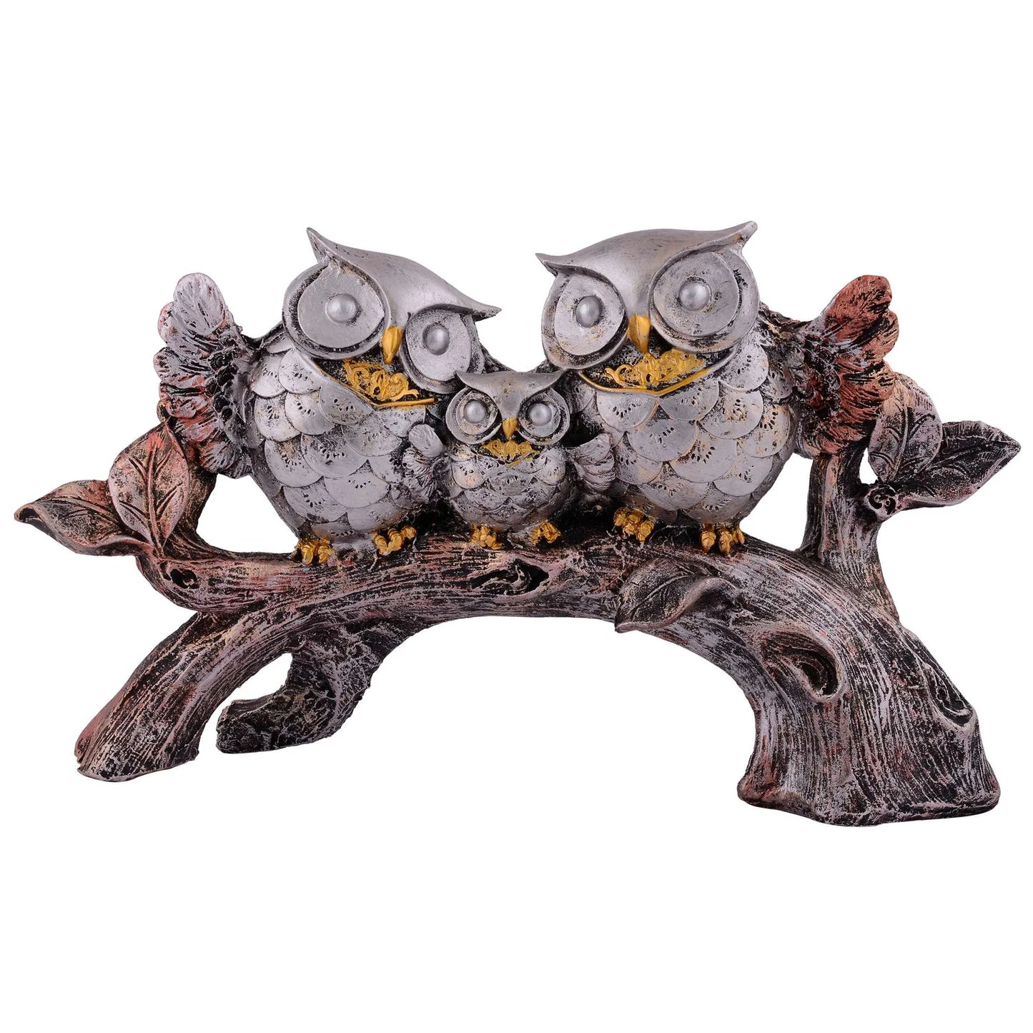Owl Family Sitting on Tree Decorative Bird Showpieces Statue for Home Decor Living Room Bedroom Wall Shelf Table Top Garden Decoration Items -3