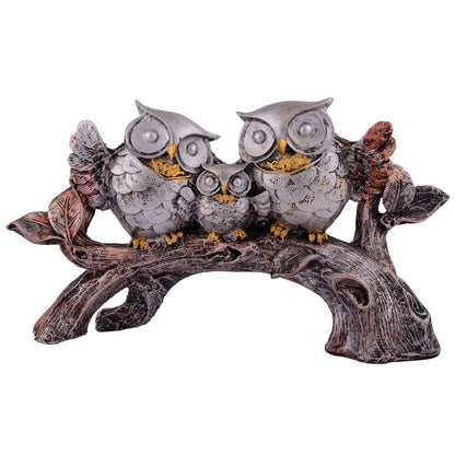 Owl Family Sitting on Tree Decorative Bird Showpieces Statue for Home Decor Living Room Bedroom Wall Shelf Table Top Garden Decoration Items -3