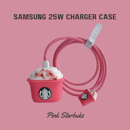 Pink Starbucks Samsung 25W Charger Cover – Add a Splash of Fun to Your Charging Routine