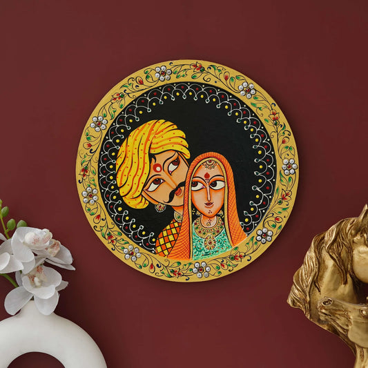 Rajasthani Man & Woman Pichwai Wall Plate – Hand-Painted Décor