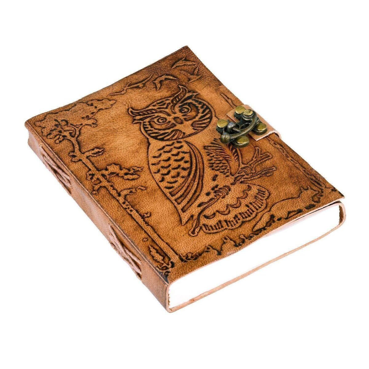 Owl Design Leather Diary with Lock