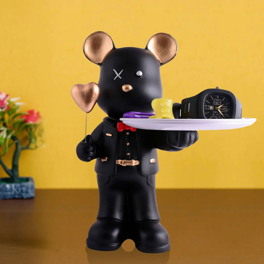 Cute Teddy Bear Showpiece with Platter – Home & Office Décor