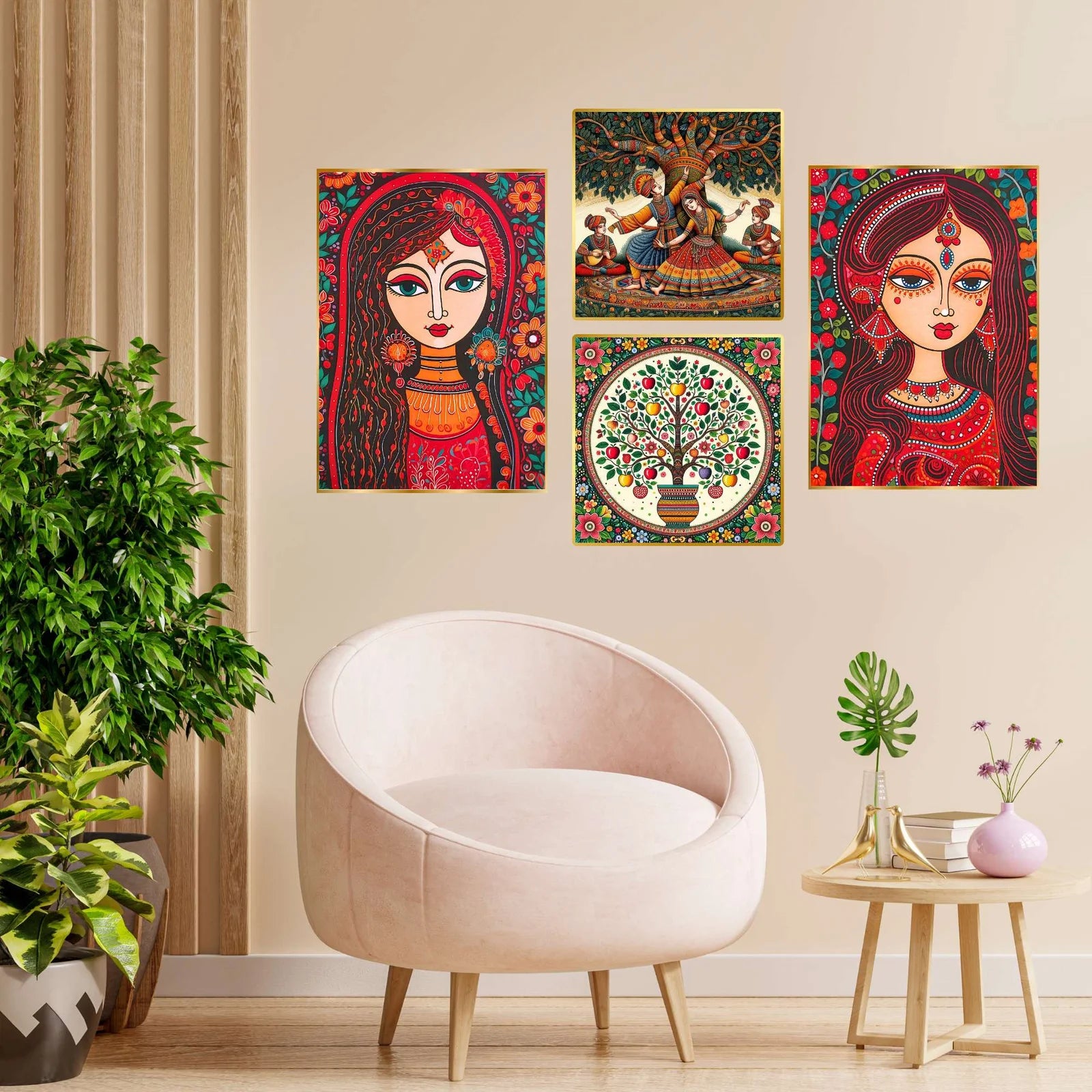  Elegant Golden Framed Wall Art Set 4