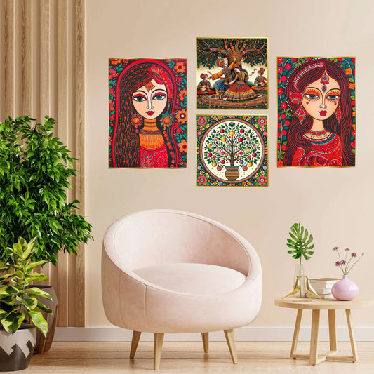  Elegant Golden Framed Wall Art Set 4
