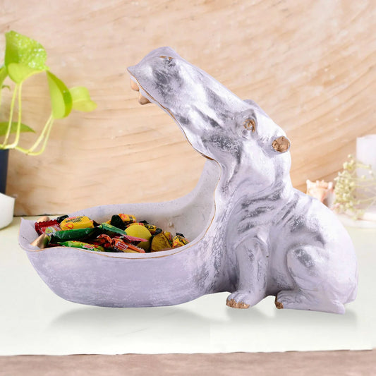 White Angry Hippo Polyresin Face Sculpture – Multi-Use Home Decor Showpiece