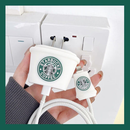 White Starbucks 18W/20W iPhone Charger Cover – Playful Protection with Cute Design