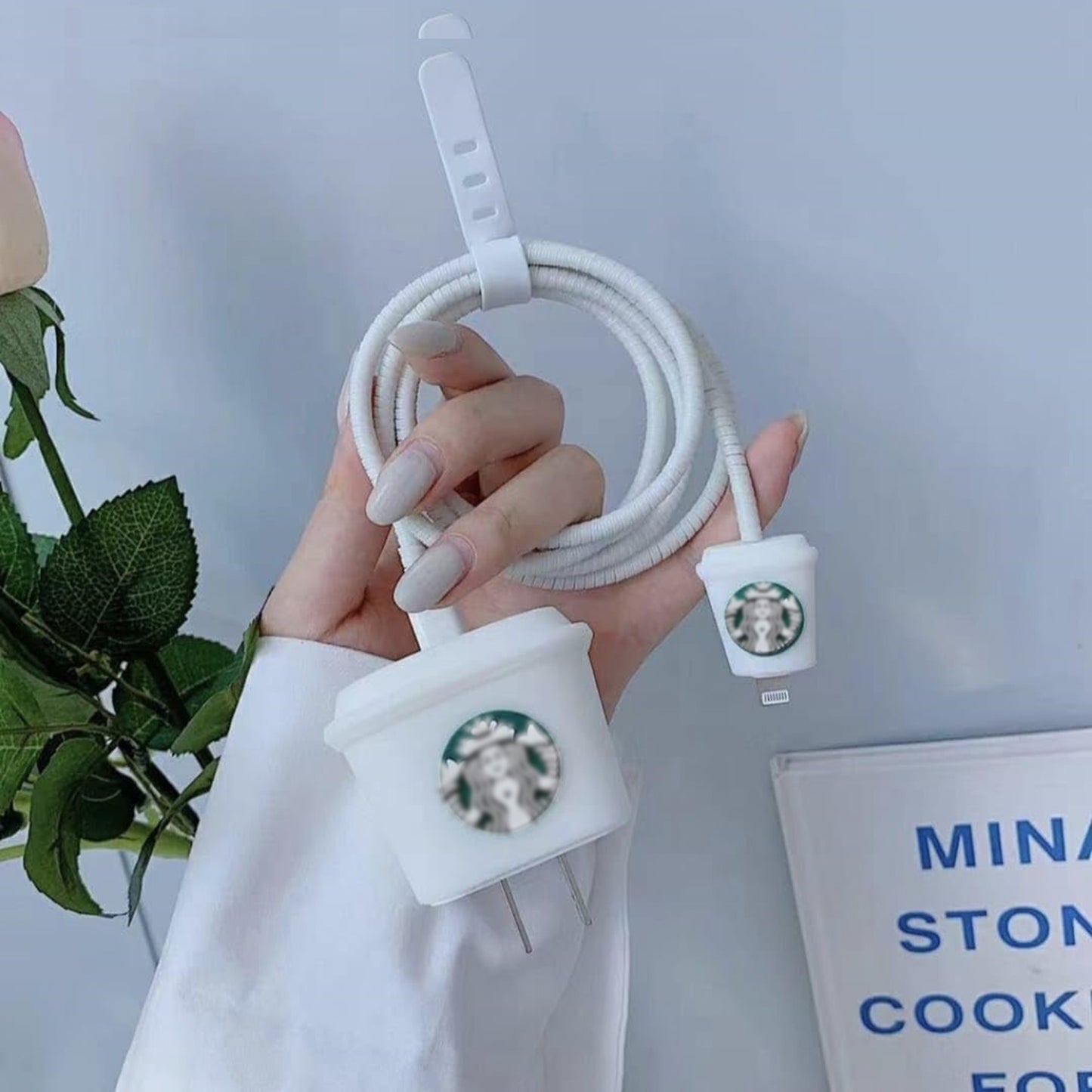 White Starbucks 18W/20W iPhone Charger Cover – Playful Protection with Cute Design