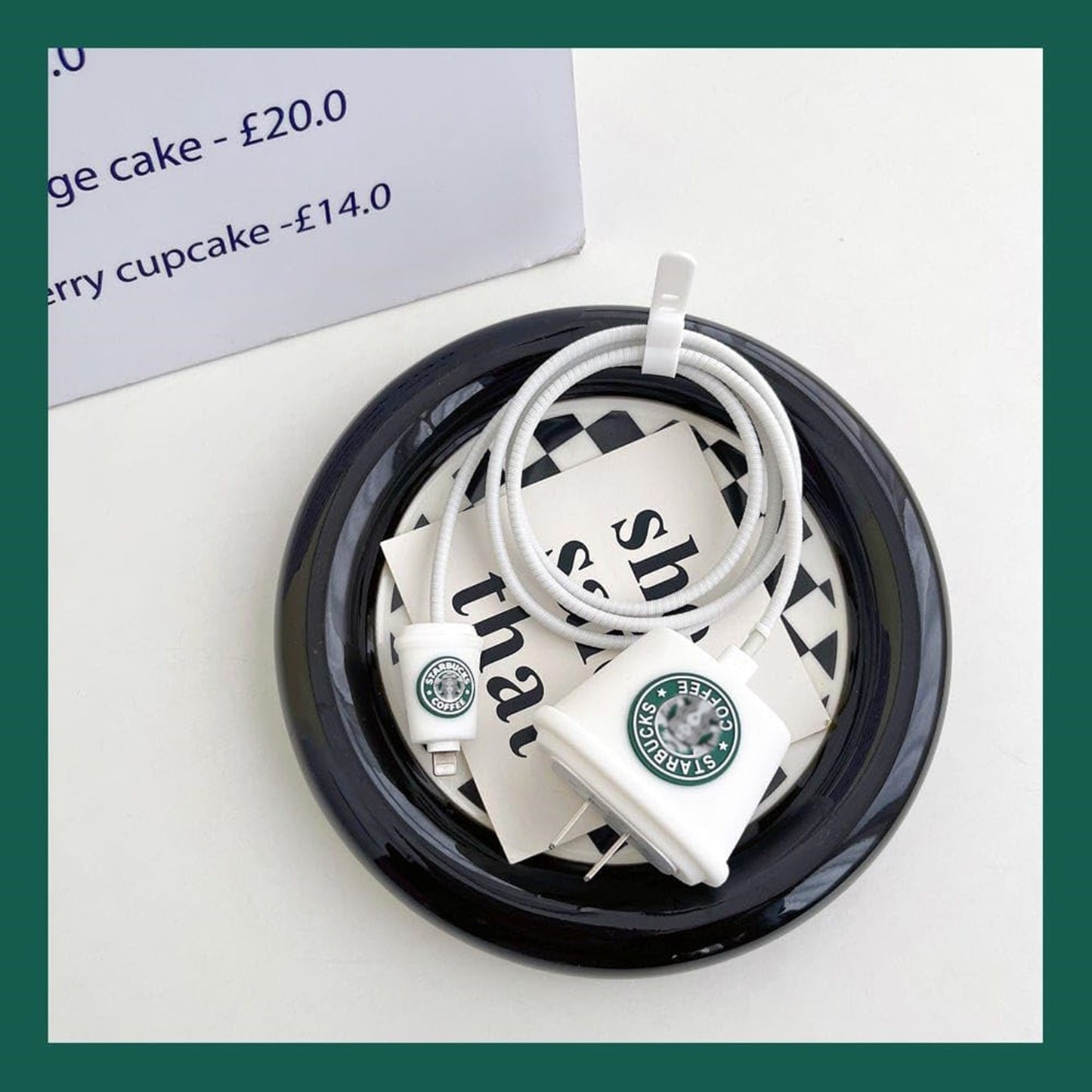 White Starbucks 18W/20W iPhone Charger Cover – Playful Protection with Cute Design
