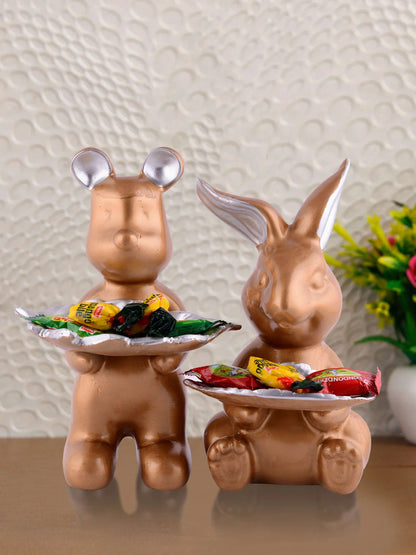 Set of 2 Rabbits in Black Decorative Showpiece for Home Decor Showpiece | Office Decorative Item – 13 cm