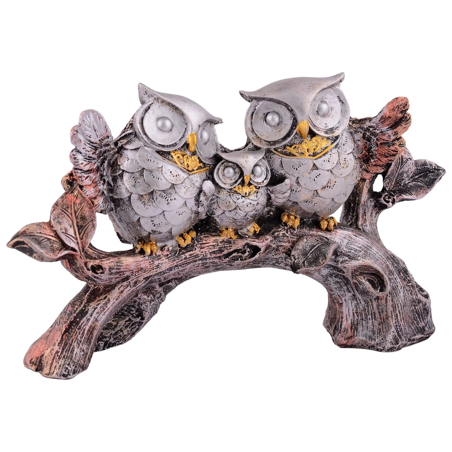 Owl Family Sitting on Tree Decorative Bird Showpieces Statue for Home Decor Living Room Bedroom Wall Shelf Table Top Garden Decoration Items -3