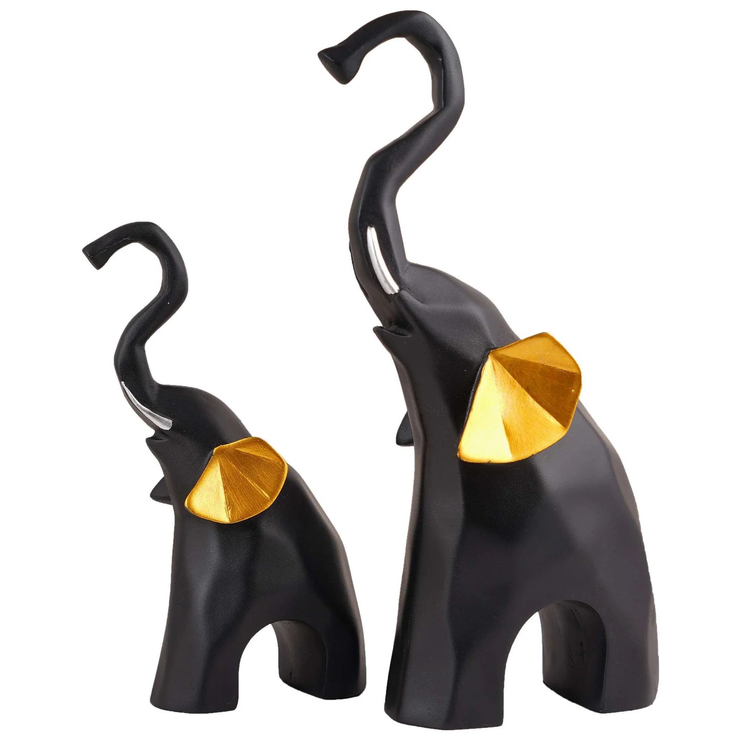 Funkiindia Black Polyresin Elephant Showpiece Set – Elegant Decor for Home & Gifting (Set of 2)