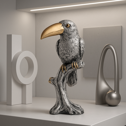 Decorative Silver Resin Parrot Showpiece for Home Decor