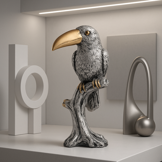 Decorative Silver Resin Parrot Showpiece for Home Decor
