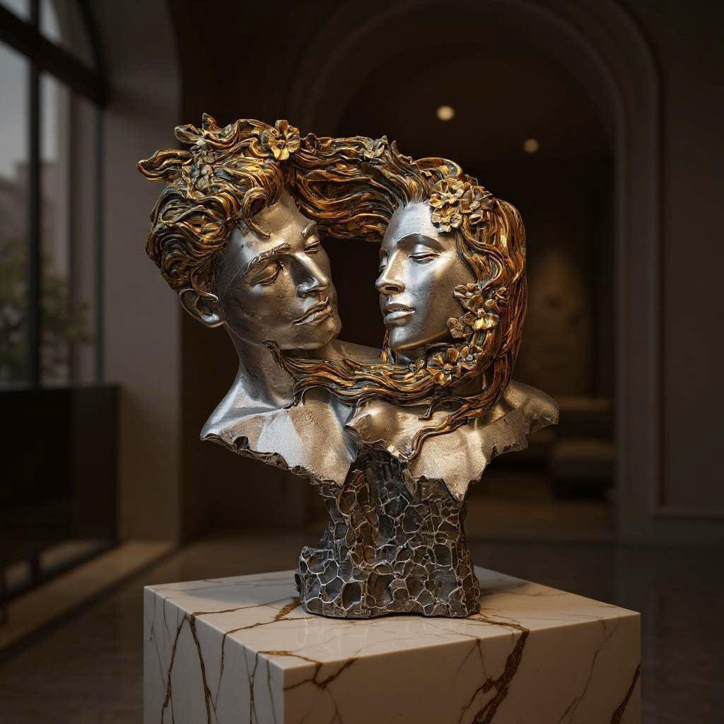 Romantic Couple Resin Sculpture – Elegant Handcrafted Home Décor Bust