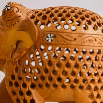 Handcrafted Rajasthani Wooden Elephant Showpiece – Brown Antique Finish