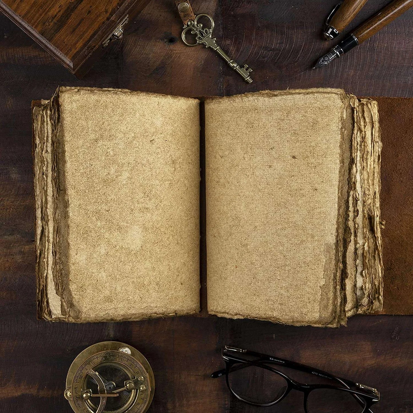 Warp Around With Key - Dark Brown Leather Journal