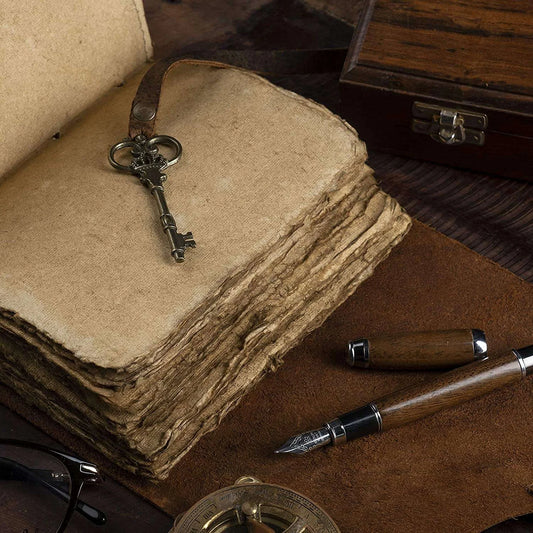 Warp Around With Key - Dark Brown Leather Journal
